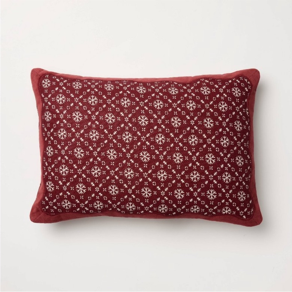 ✨14"x20" Velvet with Snowflake Pillow Burgundy - Threshold with Studio McGee✨